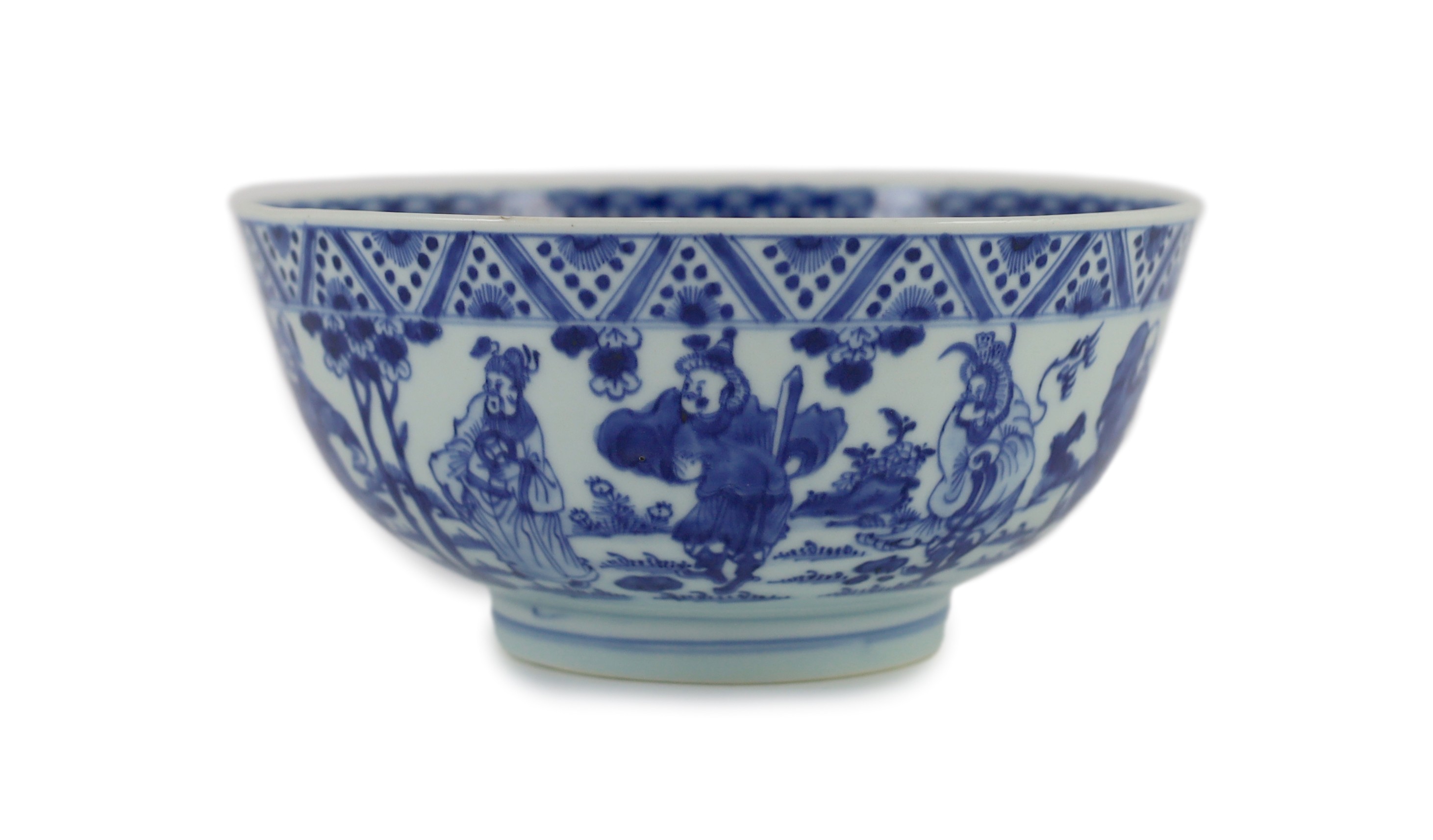 A Chinese blue and white ‘foreign ambassadors’ bowl, Kangxi/Yongzheng period, 21.5cm diameter